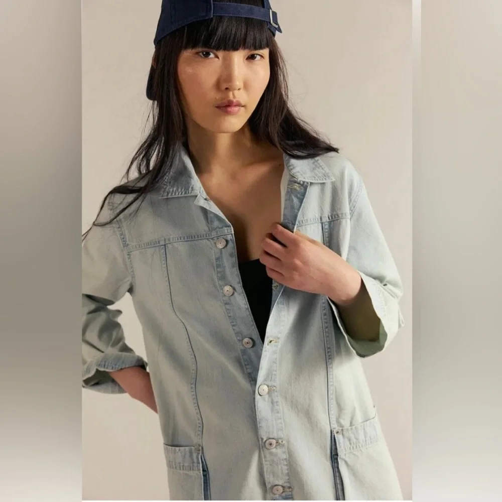 Free People We The Free Maggie Denim Shortalls. NWT. Light beam blue - Picture 2 of 4